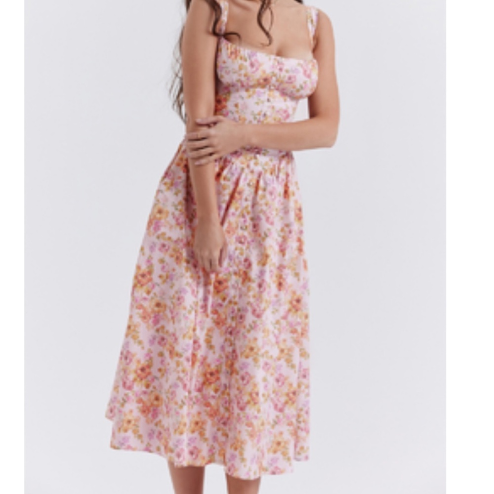 House of CB TATIANA Pink Print Midi Sundress size Small Fuller cup